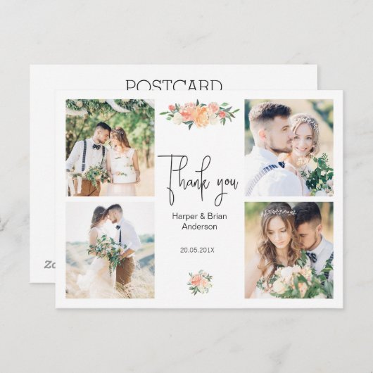 桃フローラ写真結婚の感謝はがき ポストカード (正面/裏面)