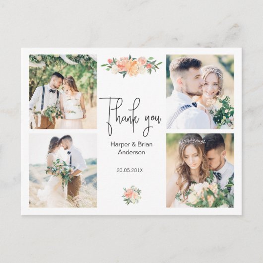 桃フローラ写真結婚の感謝はがき ポストカード (正面)