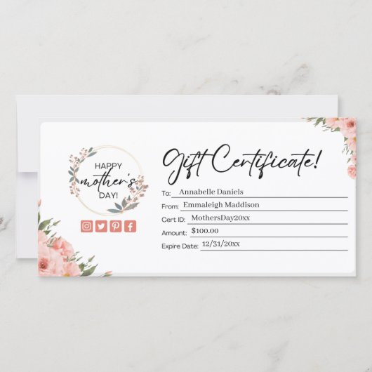 桃フローラ母の日のギフト券 (正面)