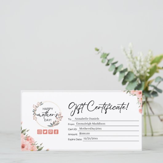 桃フローラ母の日のギフト券 (スタンド正面)