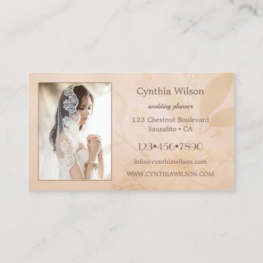 桃フローラ水彩ウェディングプランナー写真 名刺 (裏面)