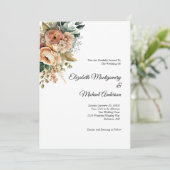 桃フローラ水色植物優雅な結婚式 招待状 (スタンド正面)