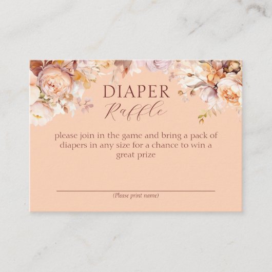 桃フローラ秋ベビーシャワーおむつラッフル エンクロージャーカード (正面)
