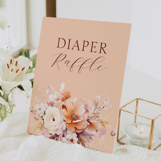 桃フローラ秋ベビーシャワーおむつラッフル 台座サイン