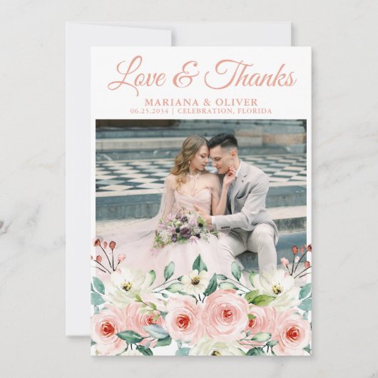 桃フローラ結婚の写真サンキューカード 招待状 (正面)