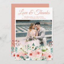 桃フローラ結婚の写真サンキューカード