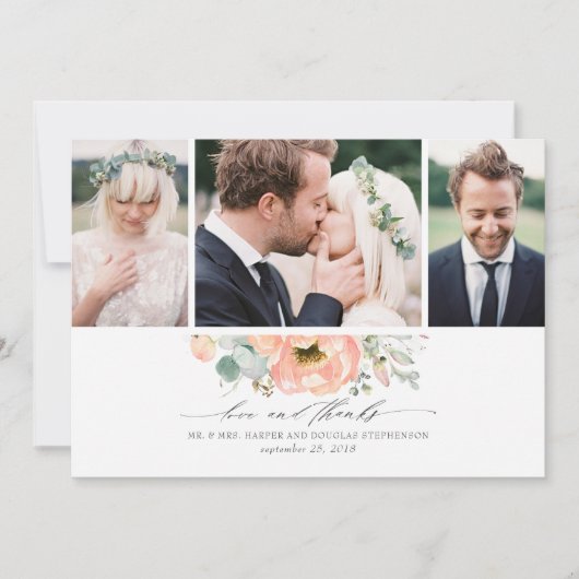 桃フローラ結婚の3枚の写真 サンキューカード (正面)