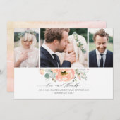 桃フローラ結婚の3枚の写真 サンキューカード (正面/裏面)