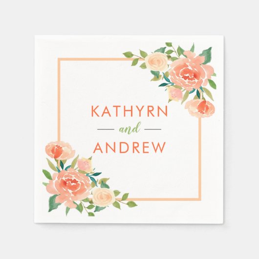 桃フローラ縁ど | 結婚s スタンダードカクテルナプキン (正面)