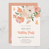 桃フローラ誕生日 招待状 (正面/裏面)