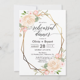 桃フローラ金ゴールド幾何学模様リハーサルディナー 招待状