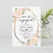 桃フローラ金ゴールド幾何学模様婚約パーティ 招待状 (スタンド正面)