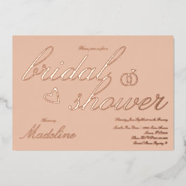 桃ブライダルシャワーハートプレス箔招待状 箔招待状