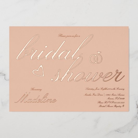 桃ブライダルシャワーハートプレス箔招待状 箔招待状 (正面)