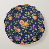 桃プラム紫かわいいフルーツ植物模様 ラウンドクッション (裏面)