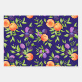 桃プラム紫かわいいフルーツ植物模様 ラッピングペーパーシート (正面3)