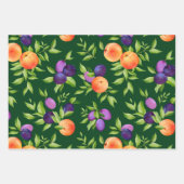 桃プラム紫かわいいフルーツ植物模様 ラッピングペーパーシート (正面3)