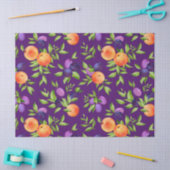 桃プラム紫かわいいフルーツ植物模様 薄葉紙 (クラフト)