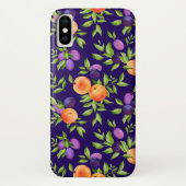 桃プラム紫かわいいフルーツ植物模様 Case-Mate iPhoneケース (裏面)