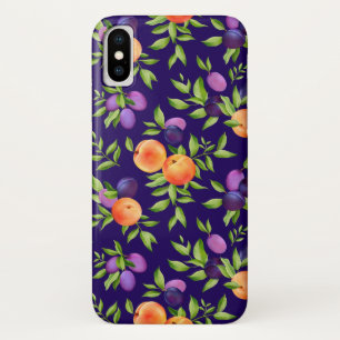 桃プラム紫かわいいフルーツ植物模様 iPhone X ケース