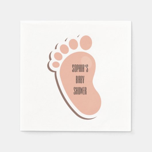 桃ベビーフットプリント赤ちゃんシャワー スタンダードカクテルナプキン (正面)