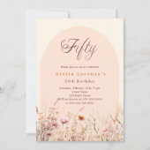 桃ベージュ野花花模様50歳の誕生日 招待状 (正面)