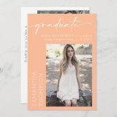 桃ミニマル脚本2枚写真卒業パーティー 招待状 (正面/裏面)