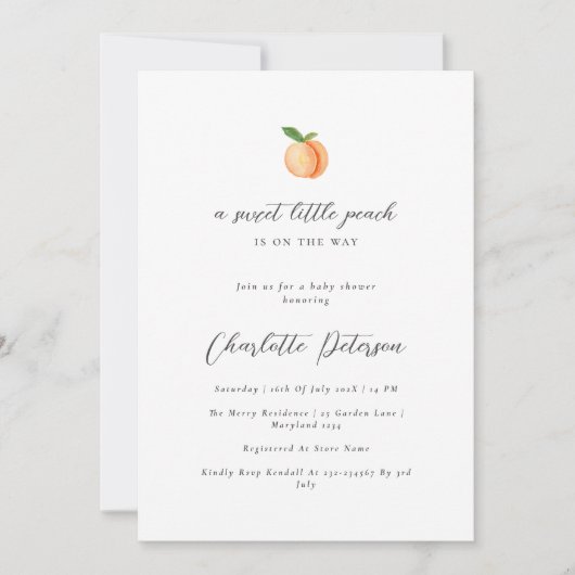 桃ミニマル赤ちゃんシャワー招待状 招待状 (正面)