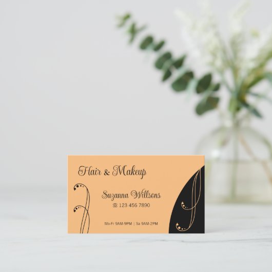 桃モダンと黒の装飾用の角が曲がった華美 名刺 (スタンド正面)