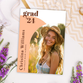 桃モダンエレガントアーチ写真卒業パーティー 招待状