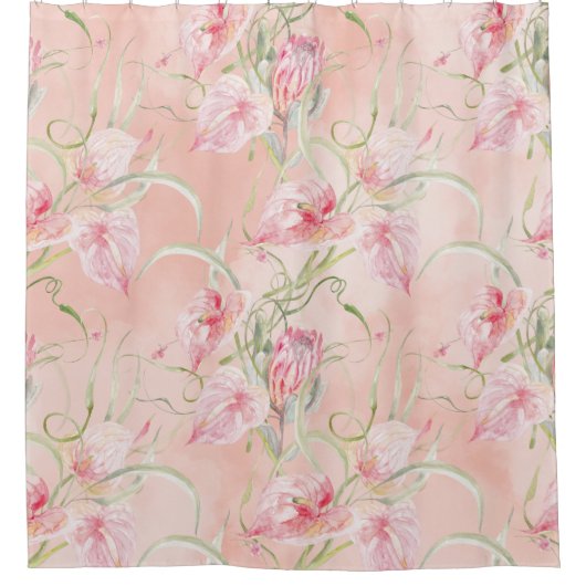 桃モダンエレガント絹の上のピンクの平和百合 シャワーカーテン (正面)