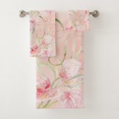 桃モダンエレガント絹の上のピンクの平和百合 バスタオルセット (インサイチュ)