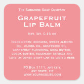 桃モダンピンクw白文字リップバーム管ラベル スクエアシール (正面)