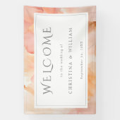 桃モダンフローラ結婚の歓迎 横断幕 (縦)