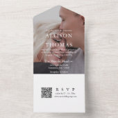 桃モダン写真QRコードモノグラム結婚ズ オールインワン招待状 (内側)