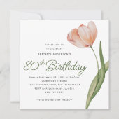 桃モダン水彩フローラ80th誕生日パーティー 招待状 (正面)