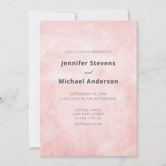 桃モダン水色クリーンミニマリスト結婚ズ 招待状 (正面)