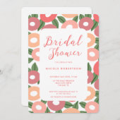 桃モダン花ブライダルシャワー招待 招待状 (正面/裏面)
