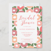 桃モダン花ブライダルシャワー招待 招待状 (正面)