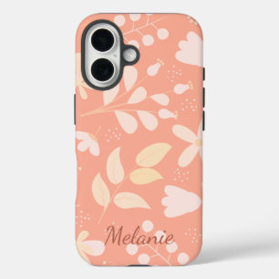 桃モダン花柄パーソナライズされた iPhone 16ケース