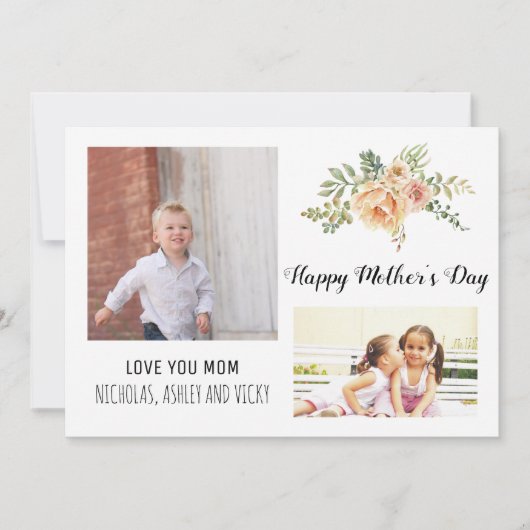 桃モダン花母の日のフローラ写真 カード (正面)