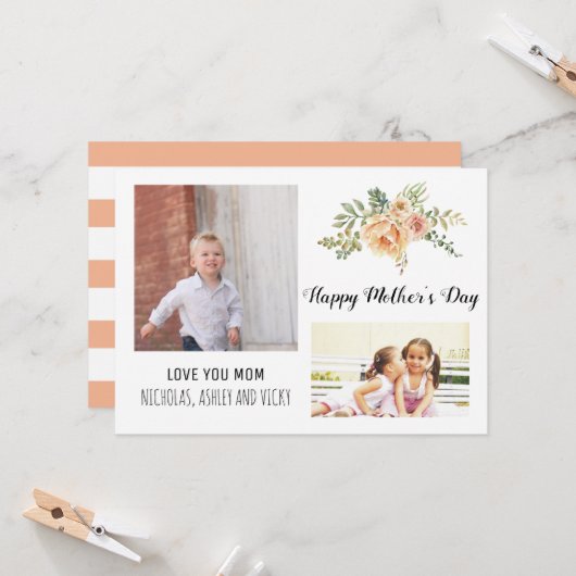桃モダン花母の日のフローラ写真 カード (正面/裏面インサイチュ)