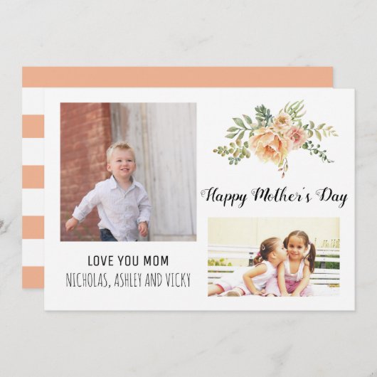 桃モダン花母の日のフローラ写真 カード (正面/裏面)