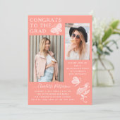 桃モダン蝶の写真卒業パーティー 招待状 (スタンド正面)