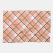 桃モダン赤オレンジ白い茶色の格子模様 キッチンタオル (横)