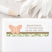 桃モノグラムの蝶差出人住所ラベル ラベル (インサイチュ)