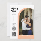 桃レトロアーチフォトQRコードRSVP Groovy 招待状 (裏面)