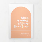 桃レトロボホアーチフォトQRコード結婚ズ 三つ折り招待状 (カバー)