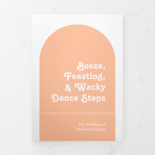 桃レトロボホアーチフォトQRコード結婚ズ 三つ折り招待状 (カバー)