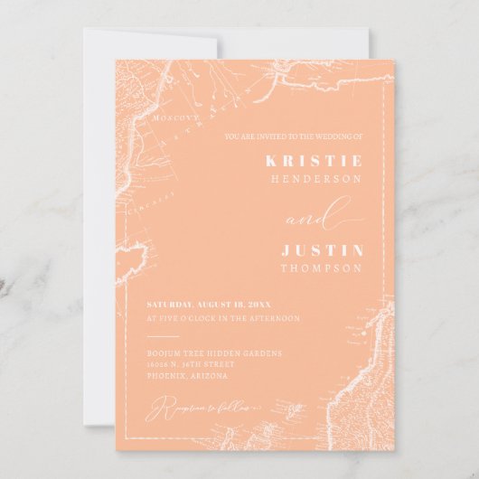 桃レトロ旅行QRコードフォト結婚ズ 招待状 (正面)